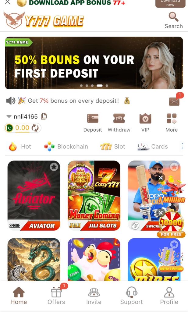 Y777 game APK 2026 earning dashboard