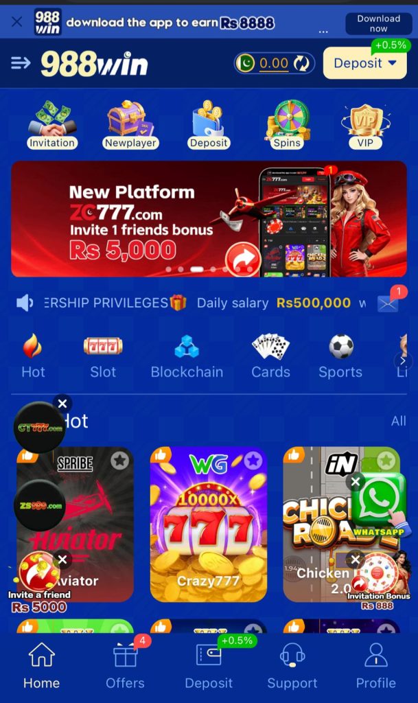 988Win game APK V3.56 Android interface