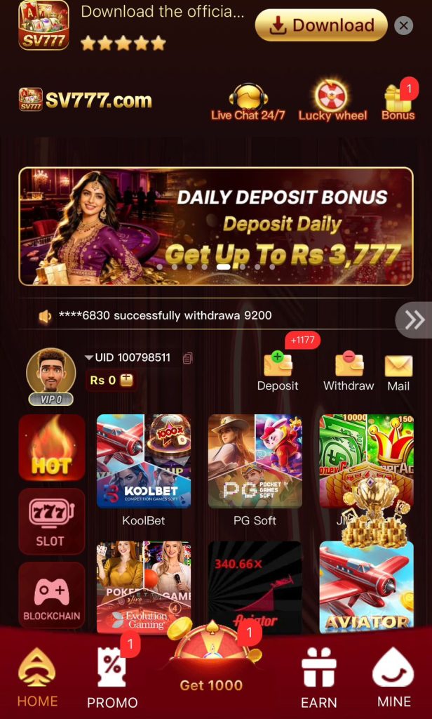 SV777 game APK V1.113 gameplay screen